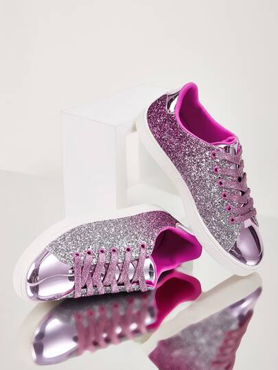 Lace-up Front Glitter Sneakers
