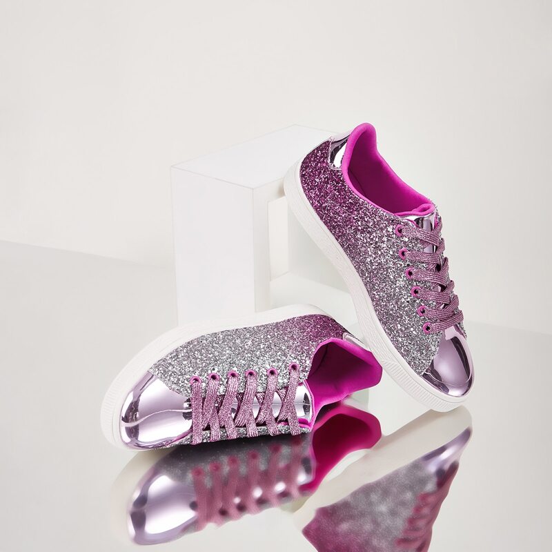 

Lace-up Front Glitter Sneakers, Purple