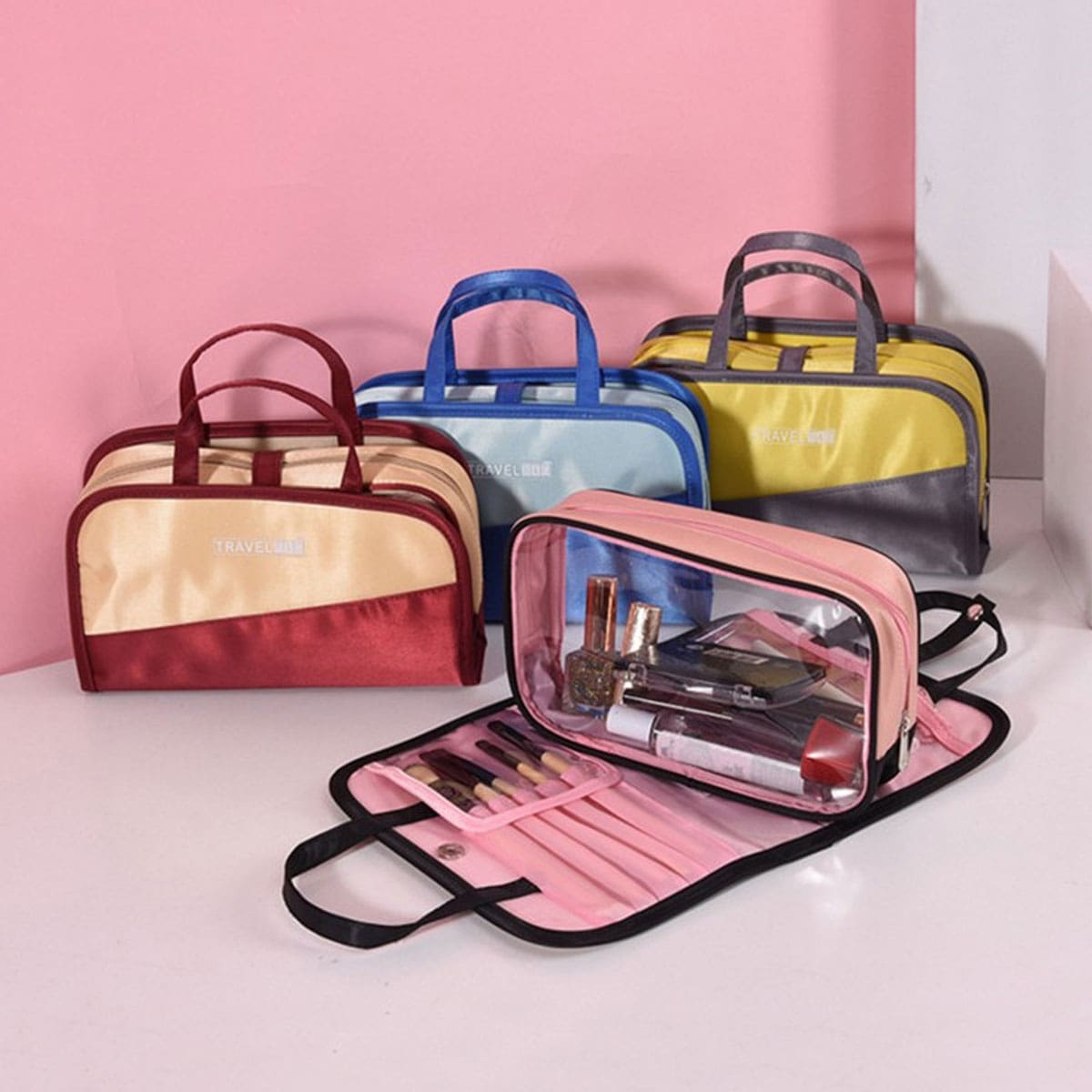 

1pc Random 2 In 1 Two Tone Makeup Storage Bag, Multicolor