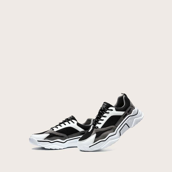 

Men Color Block Lace-up Front Chunky Sneakers, Multicolor