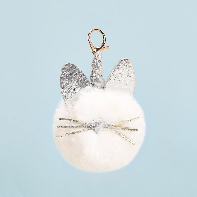 

Glitter Pom-pom Charm Bag Accessory, White
