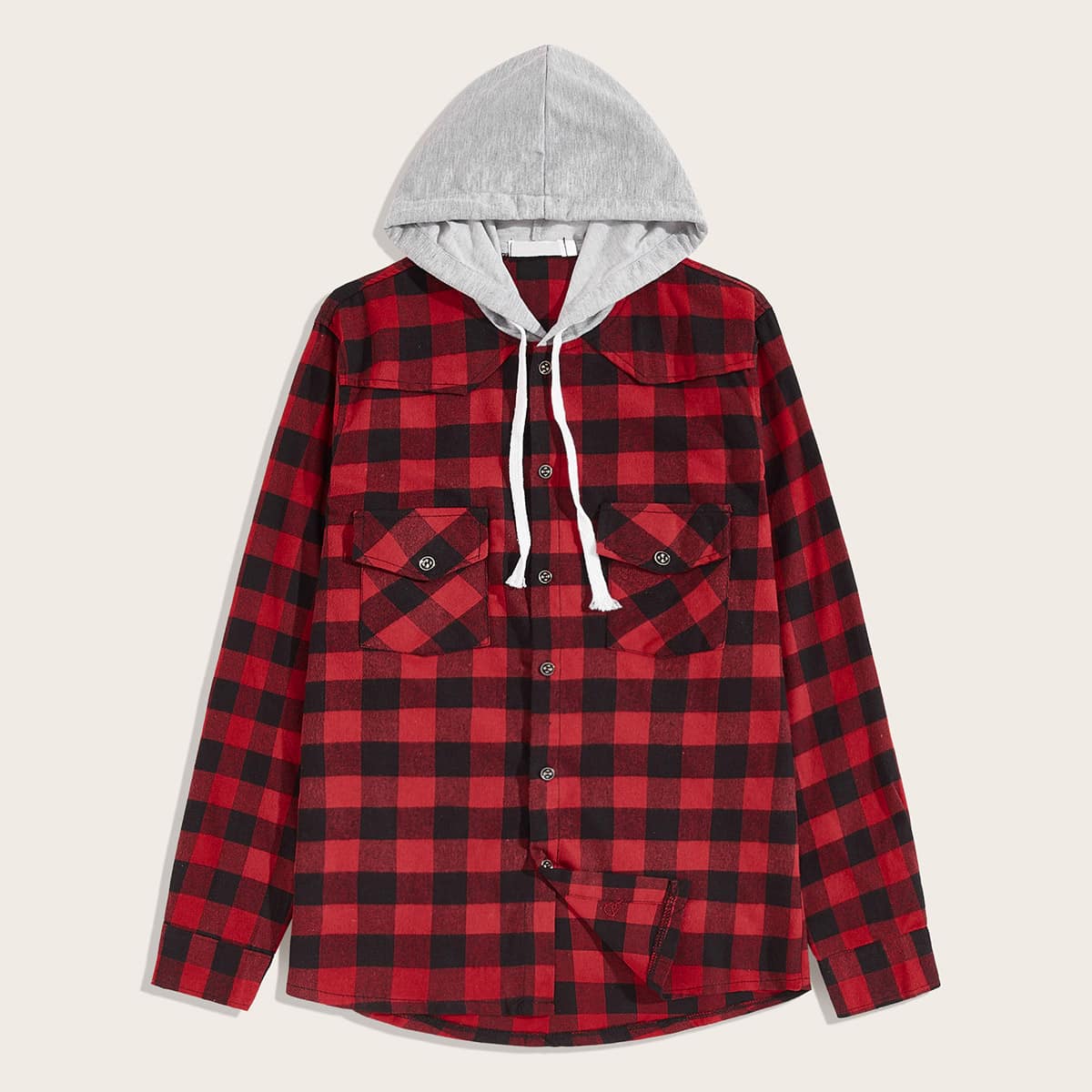 

Guys Buffalo Plaid Button Up Hooded Shirt, Red
