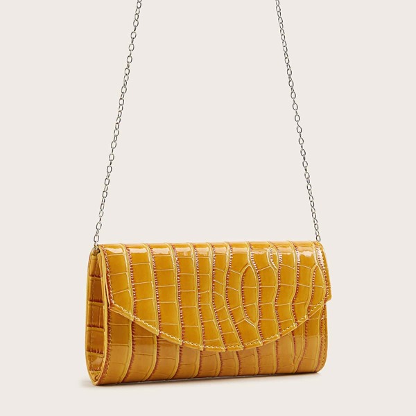 

Croc Embossed Flap Chain Clutch Bag, Yellow