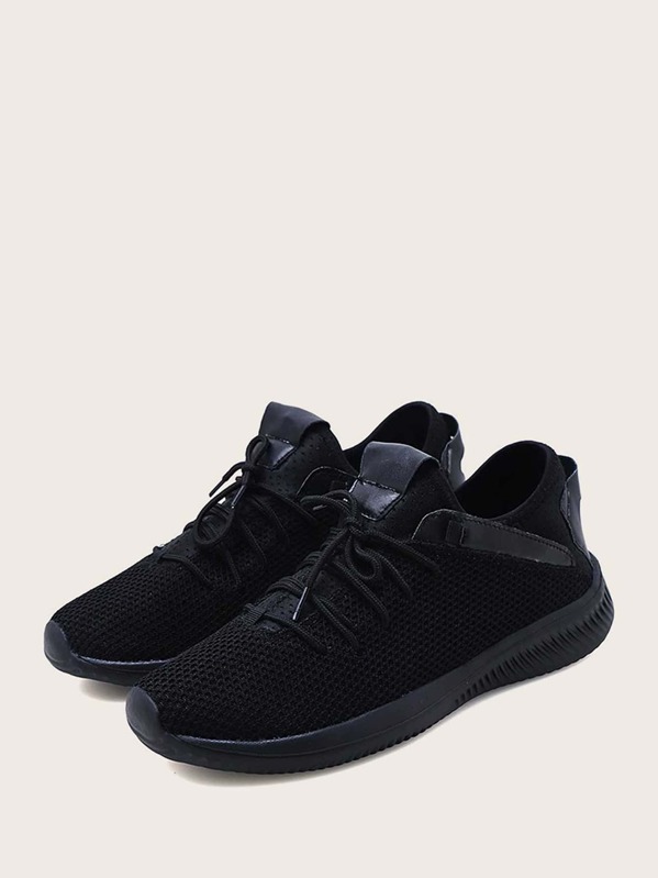 

Men Lace-up Front Mesh Sneakers, Black