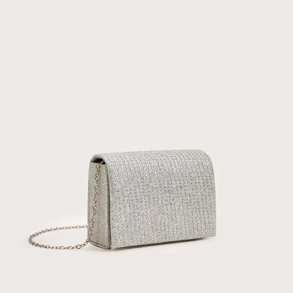 

Rhinestone Decor Chain Clutch Bag, Silver