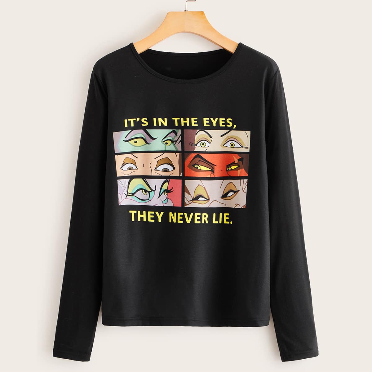 

Slogan & Figure Graphic Long Sleeve Tee, Black