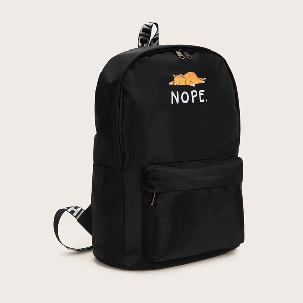 

Cartoon Graphic Pocket Front Backpack, Black