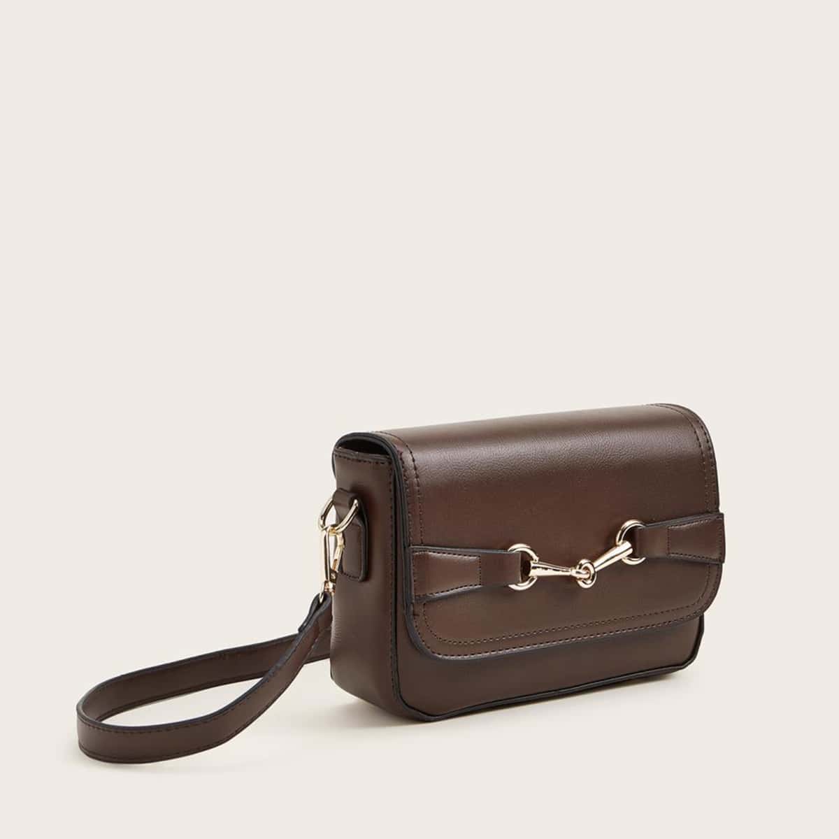 

Metal Decor Flap Crossbody Bag, Brown