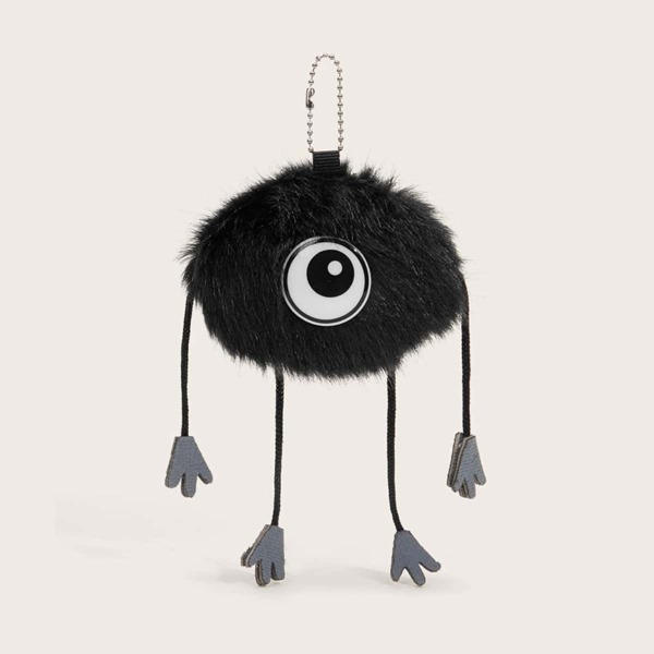

Faux Fur Cartoon Design Bag Accessory, Black
