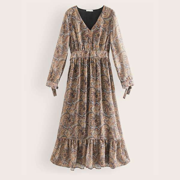 

Tie Back Ruffle Hem Dress, Multicolor