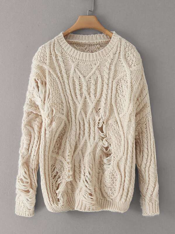 

Solid Cable Knit Oversized Jumper, Beige