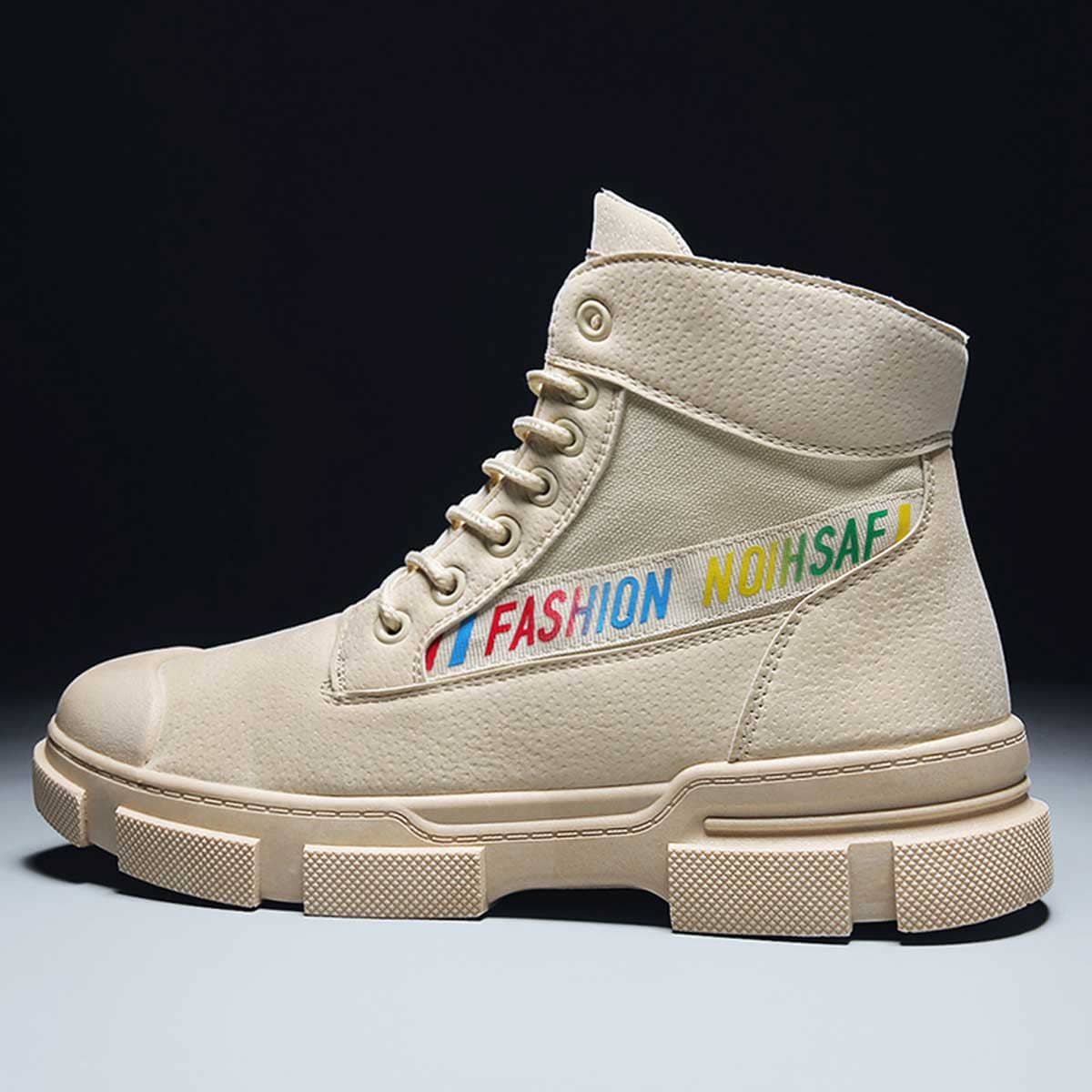 

Guys Letter Graphic Lace-up Front Boots, Beige