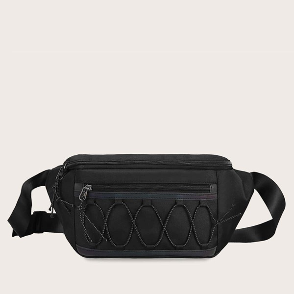 

Men Reflective Stripe Detail Fanny Pack, Black
