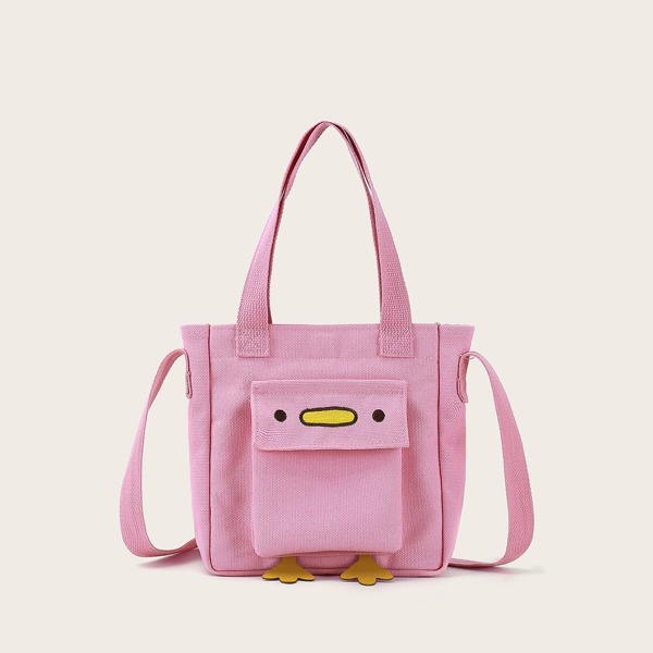 

Girls Duck Design Canvas Tote Bag, Pink