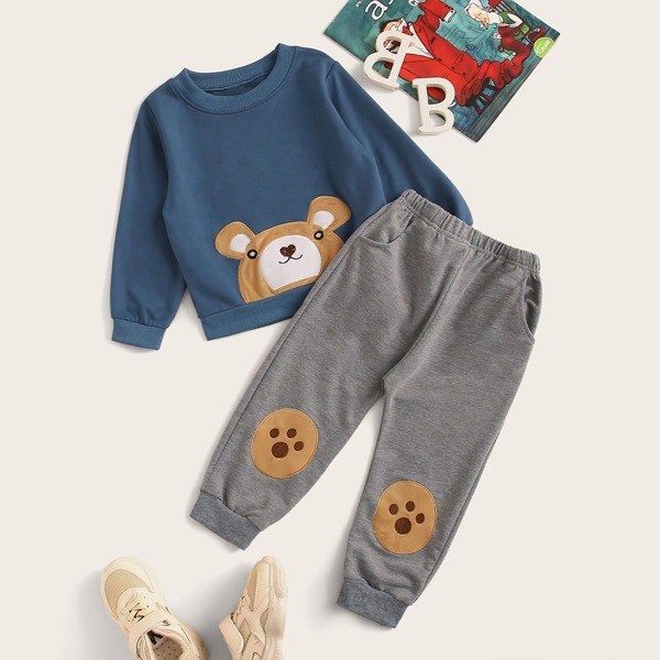 

Джоггер и свитшот с заплатой медведя для мальчиков, Многоцветный