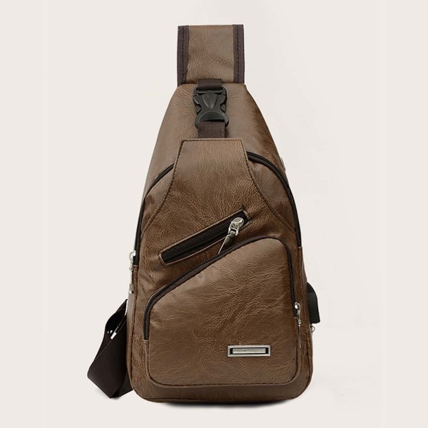 

Men Zip Front Release Buckle Decor Sling Bag, Brown