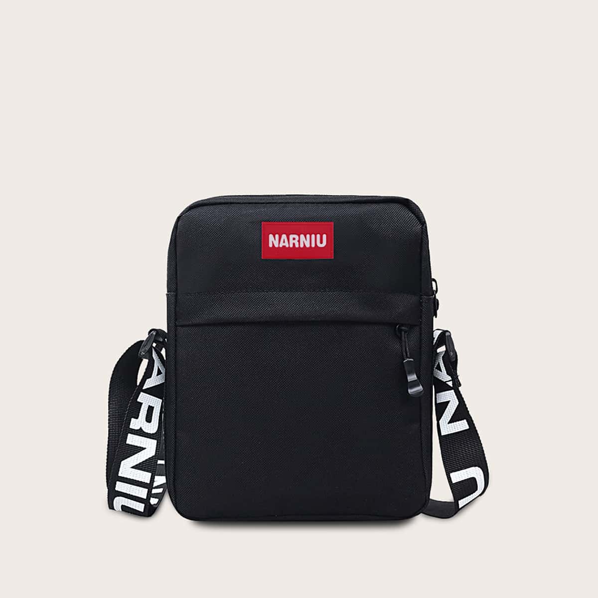 

Guys Letter Patch Decor Crossbody Bag, Black