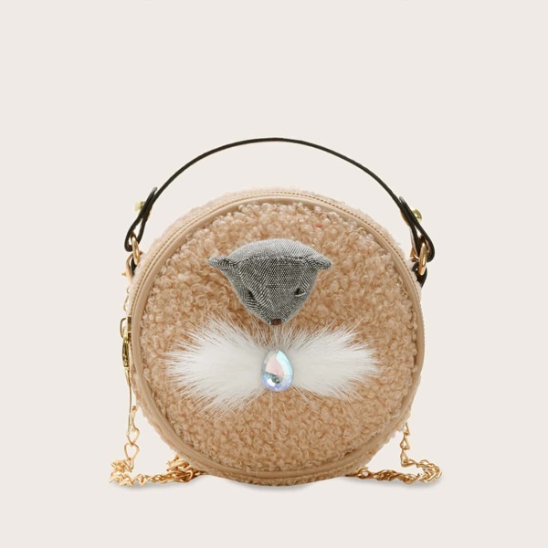 

Girls Faux Fur Chain Satchel Bag, Khaki