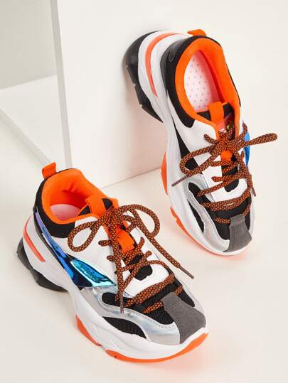 Holographic Color Block Chunky Sneakers