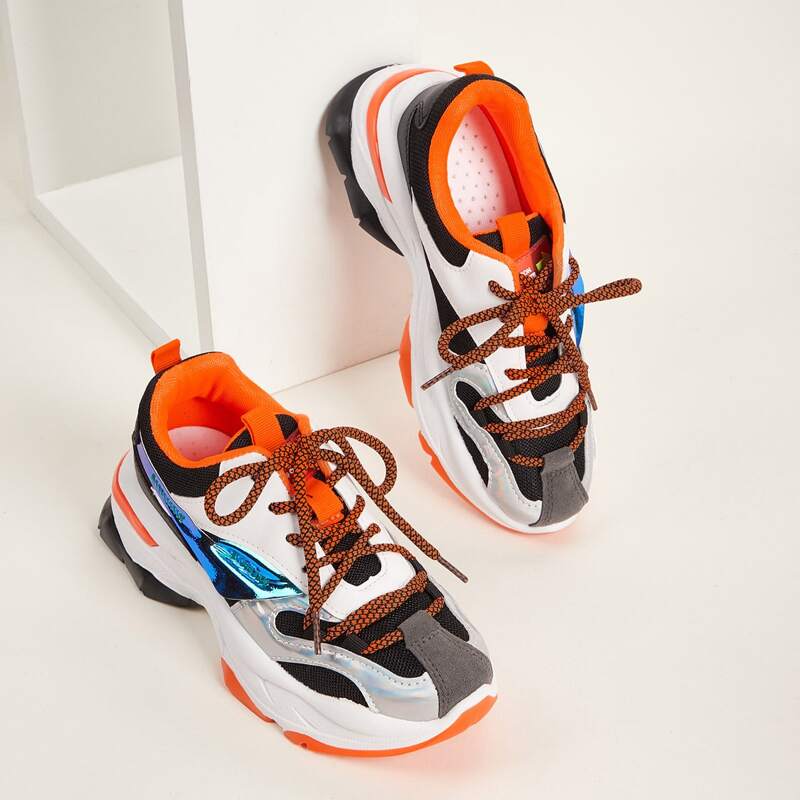 

Holographic Color Block Chunky Sneakers, Multicolor