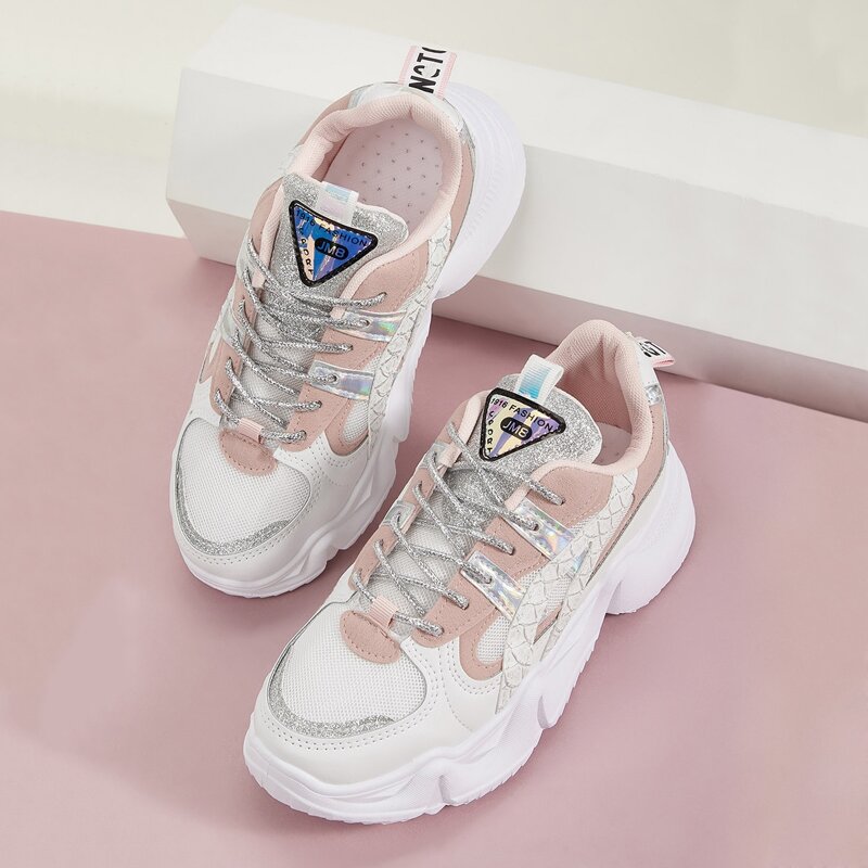 

Glitter Detail Lace-up Front Chunky Sneakers, Multicolor
