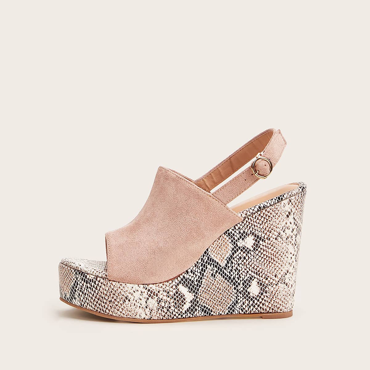 

Snakeskin Sole Buckle Strap Wedges, Pink