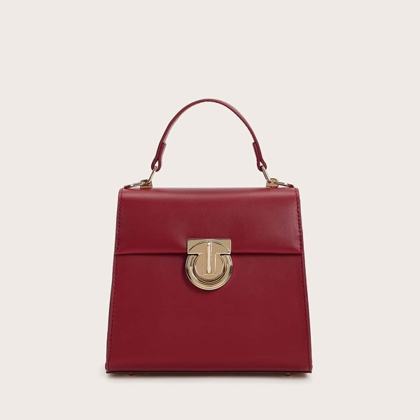

Metal Lock Satchel Bag, Burgundy