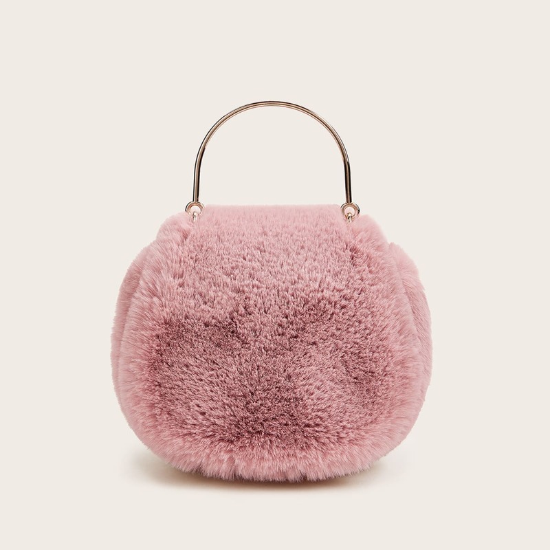 

Faux Fur Fluffy Satchel Bag, Pink
