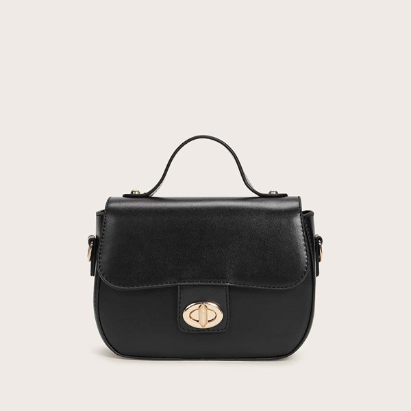 

Twist Lock Flap Satchel Bag, Black
