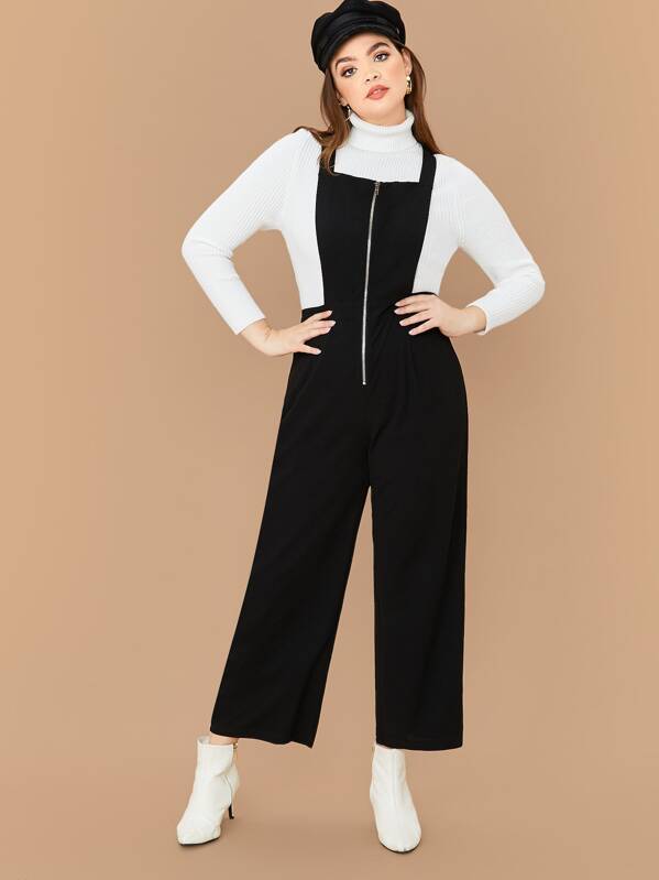 

Plus Zipper Front Palazzo Overalls, Black, Faith Bowman