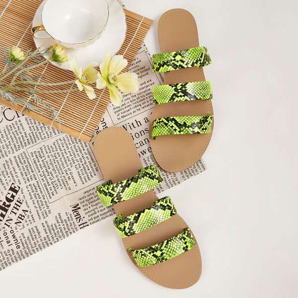 

Snakeskin Strappy Open Toe Sliders, Multicolor
