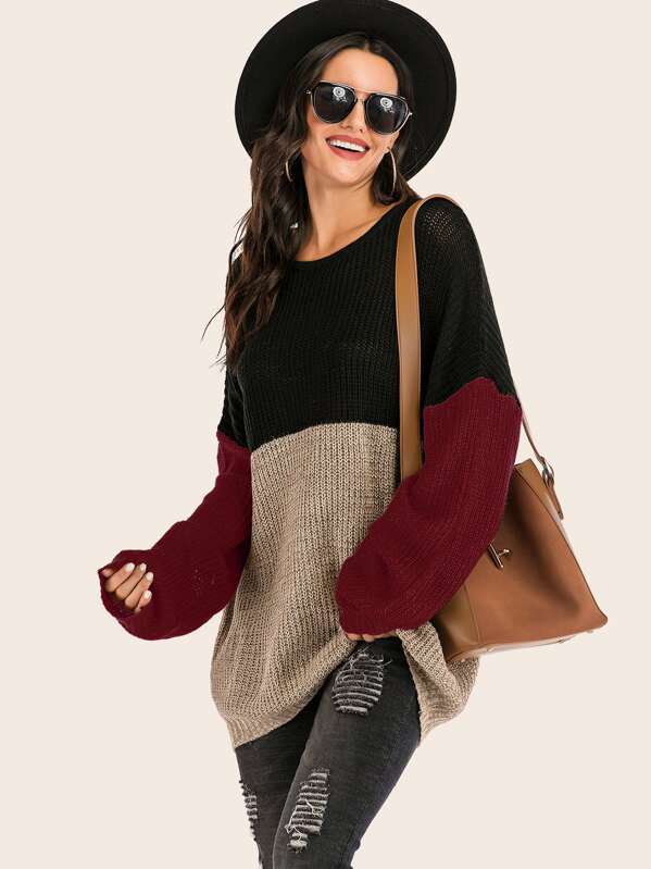 

Colorblock Drop Shoulder Ribbed Knit Sweater, Multicolor, Juliana