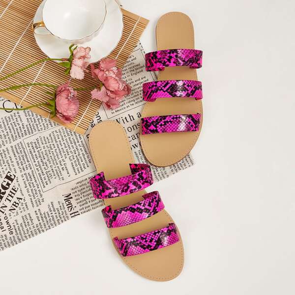 

Snakeskin Strappy Open Toe Sliders, Multicolor
