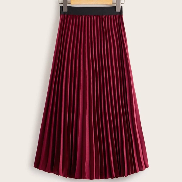 

Plus Contrast Waist Pleated Skirt, Burgundy