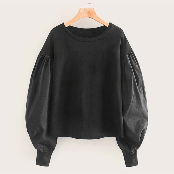 

Bishop Sleeve Round Neck Sweatshirt, Black