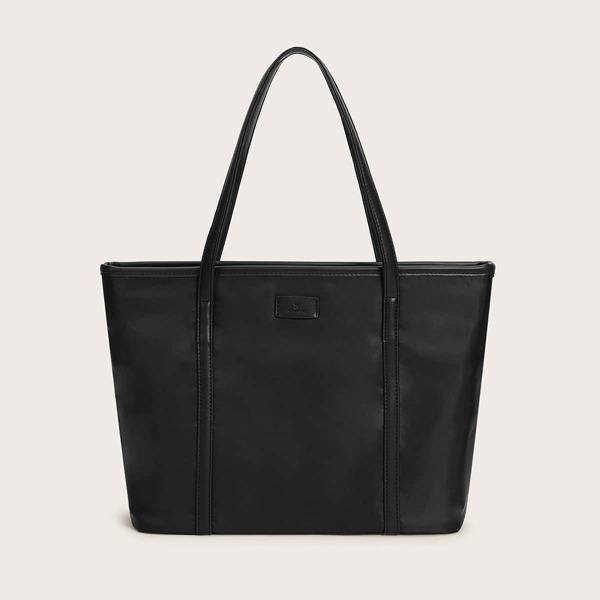 

Letter Patch Decor Tote Bag, Black