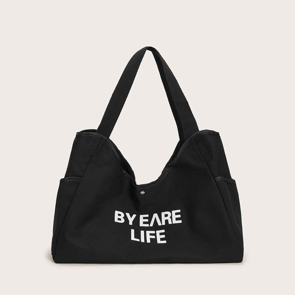 

Letter Graphic Canvas Tote Bag, Black
