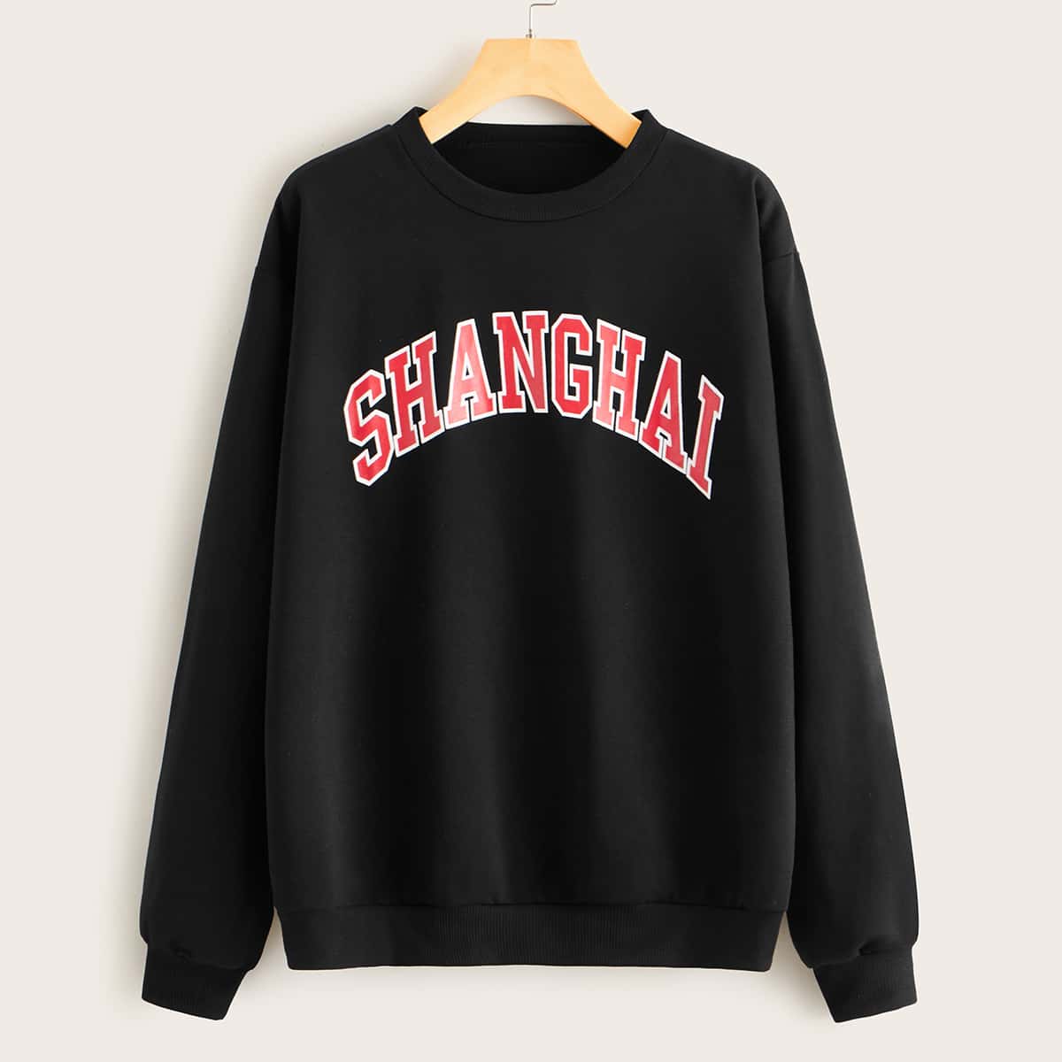 

Letter Graphic Crew Neck Sweatshirt, Black