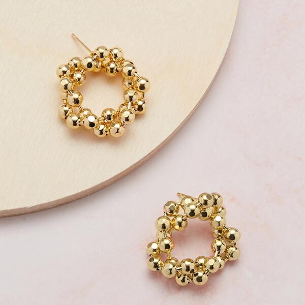 

1pair Ball Chain Hoop Earrings, Gold