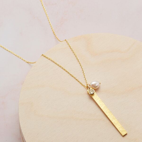 

Bar Pendant And Pearl Detail Long Necklace, Gold