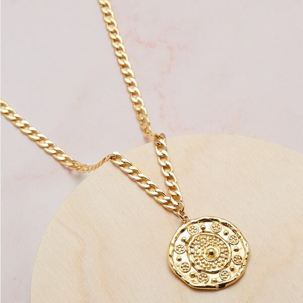 

Sunburst Pendant Chain Link Necklace, Gold
