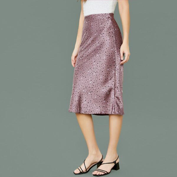

Back Zip Polka Dot Satin Midi Skirt, Purple