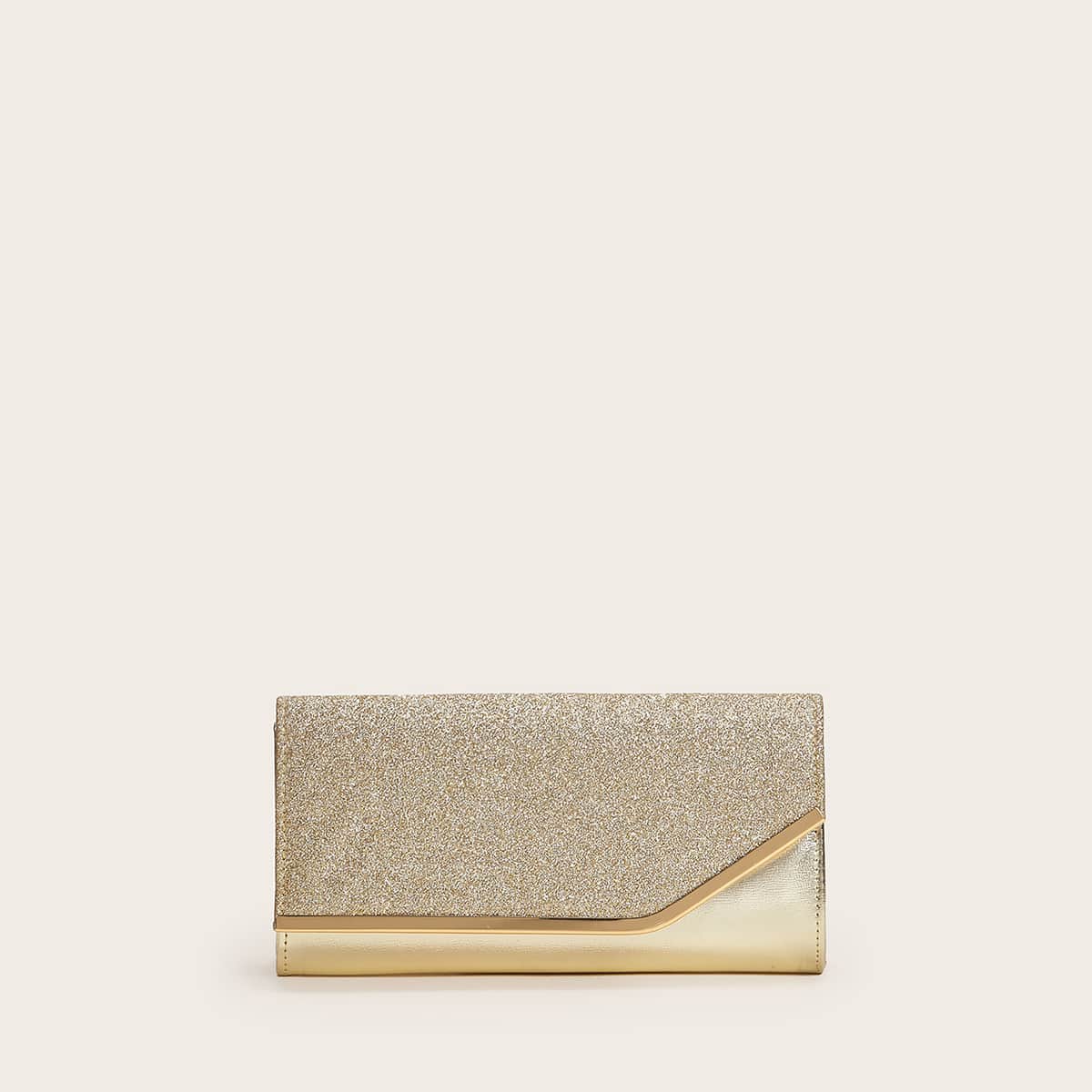 

Glitter Flap Clutch Bag, Gold