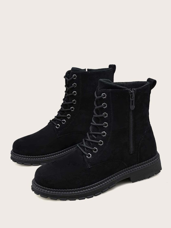 

Men Lace-up Front Suede Combat Boots, Black
