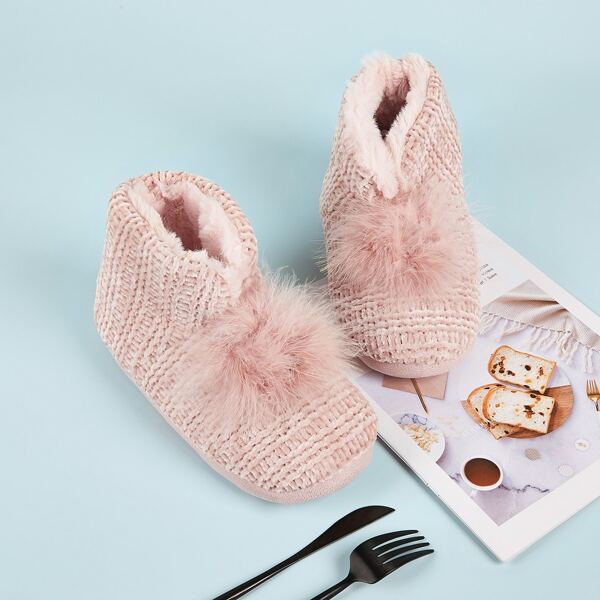 

Pom Pom Decor Faux Fur Lined Boots, Pink