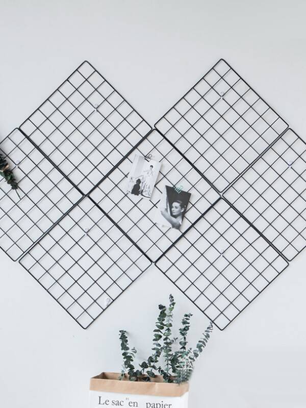 ROMWE 1pc Iron Grid Wall Hanging Decorative Rack, Minimalist Wall