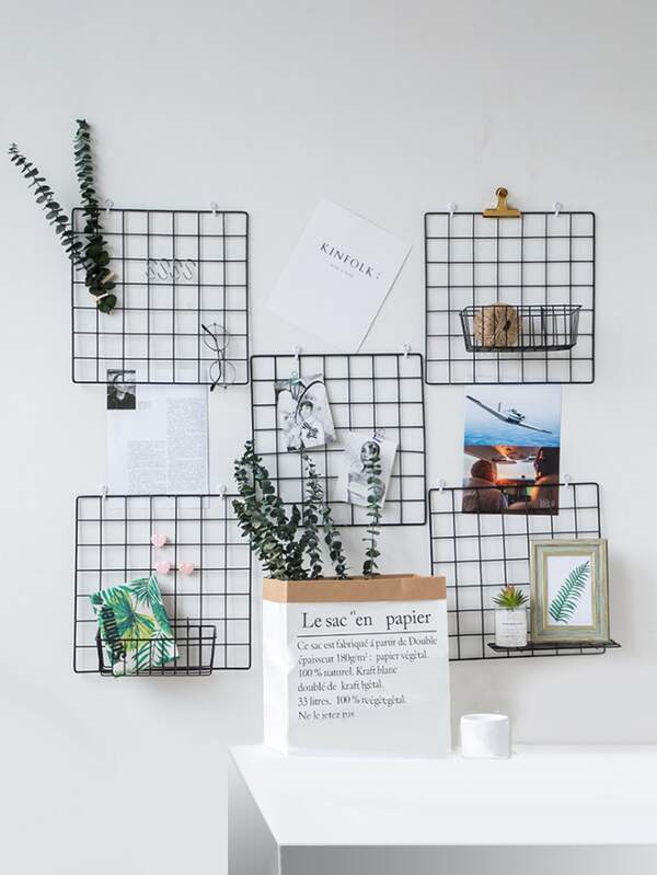 1pc Iron Grid Wall Hanging Decorative Rack, Minimalist Wall Storage