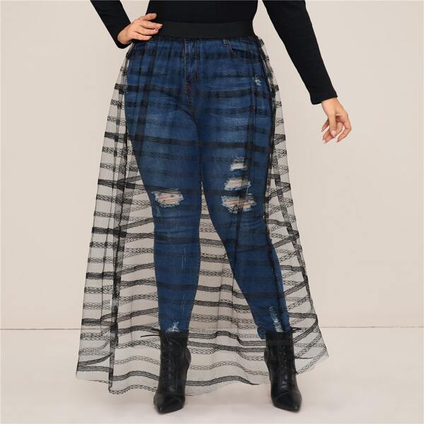 

Plus Sheer Mesh Maxi Skirt, Black