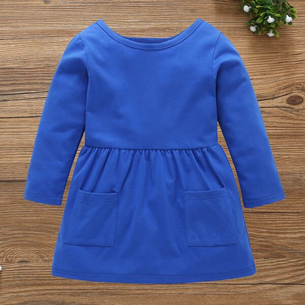 

Toddler Girls Dual Pockets Solid A-line Dress, Blue