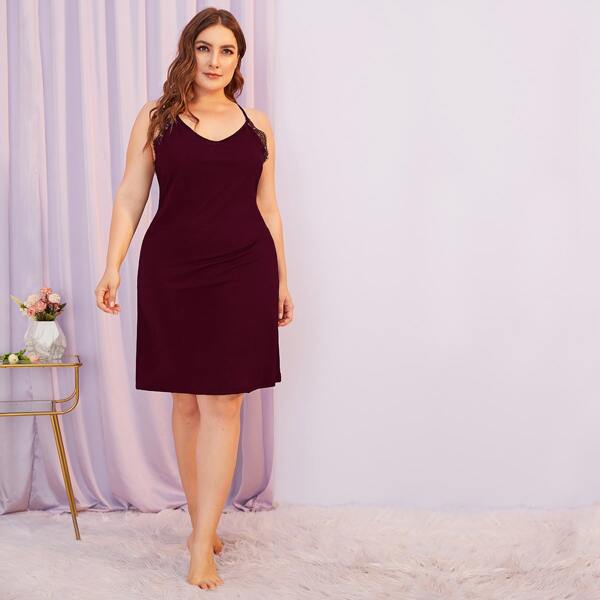 

Plus Lace Trim Cami Night Dress, Burgundy